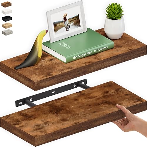 Ballucci Floating Shelf, 2-Pack 24" Rustic Brown Floating Shelves for Wall, Wood Wall Shelf for Home Décor, Floating Shelves for Bathroom, Living Room, Bedroom, 8" Deep Wall Shelves - color: Rustic Brown, size: 23.6 inches