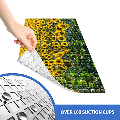 FCZ Bath Tub Mat Non Slip Shower Mat Sunflower Field 26.8x15 inches Rectangular PVC Mat with Suction Cups Drain Holes Machine Washable - color: Sunflower Field