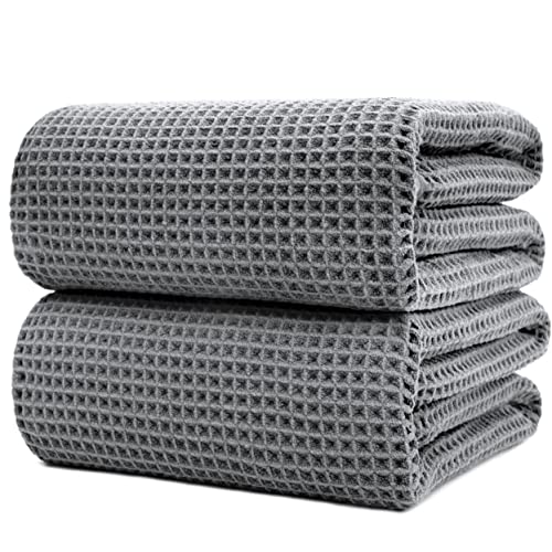 POLYTE 430 GSM Poly Blend Microfiber Waffle Bath Sheet XL Set, 35x70 in | 2 Pack, Oversize, Lint Free, Quick Dry - color: Gray, size: X Large