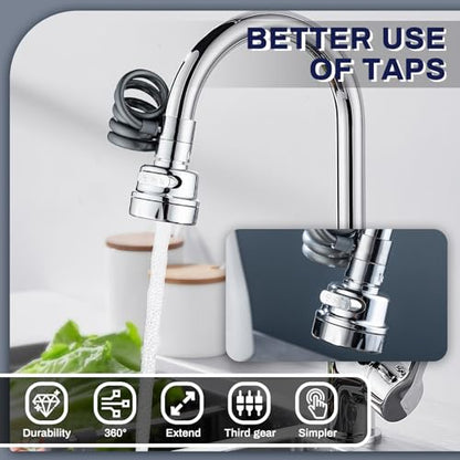 Sink Faucet Sprayer Attachment, 3 Water Outlet Modes, Silver | Faucet Extender Aerator, Stretchable Hose, Kitchen Water Saving Sink Sprayer Head, For Wash Hand Hair Face