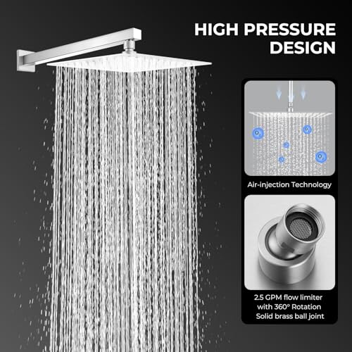 Rain Shower head, High Pressure Shower Head Made of 304 Stainless Steel, Relaxed Shower Experience Even at Low Water Flow and Pressure (10" Brushed Nickel) - color: Brushed Nickel, size: 10 Inch