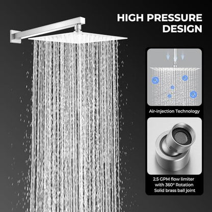 Rain Shower head, High Pressure Shower Head Made of 304 Stainless Steel, Relaxed Shower Experience Even at Low Water Flow and Pressure (10" Brushed Nickel) - color: Brushed Nickel, size: 10 Inch