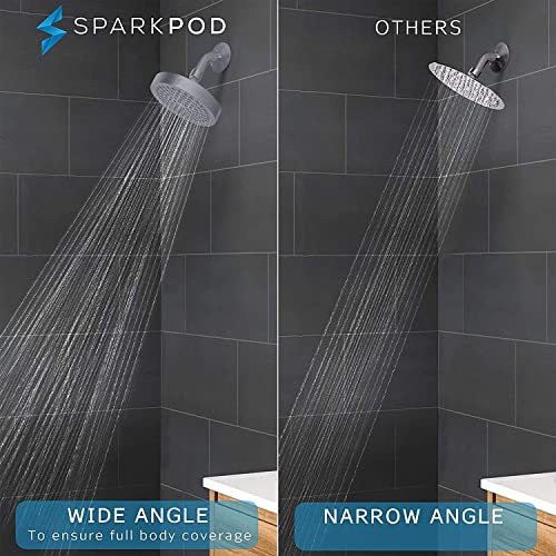 SparkPod Rain Shower Head, 6 Inch Round, Charcoal Grey Finish | High Pressure Shower Heads, 90 Nozzles, Adjustable Showerhead, No Tools Needed, Universal Connection - color: Charcoal Grey, style: 6 Inch Round