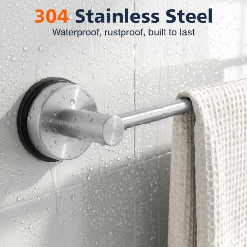 Luxspire Suction Cup Towel Bar No-Drill, Towel Rack 14-24 inch, Silver | Adjustable 14-24 inch, rustproof stainless steel rack, Heavy-duty wall mounted holder for Smooth Surface & bathroom wall - color: Silver