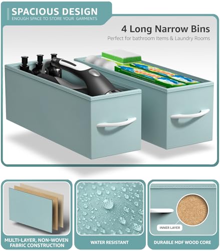Sorbus Kids Narrow Dresser with 4 Drawers - Vertical Slim Storage Chest of Drawers with Steel Frame, Wood Top & Easy Pull Fabric Bins for Small Spaces, Closets, Bedroom, Bathroom & Laundry - color: Pastel Aqua, style: 4 Drawer