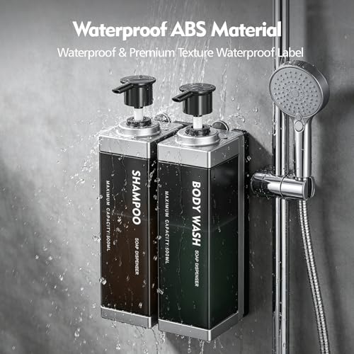 Wall Mounted Lockable Shampoo and Conditioner Dispenser | 17oz Large Pump Head No Drill Refillable ABS Plastic Bottle For Bathroom Shower Commercial Use Silver 2 Pack - color: Silver, size: 2