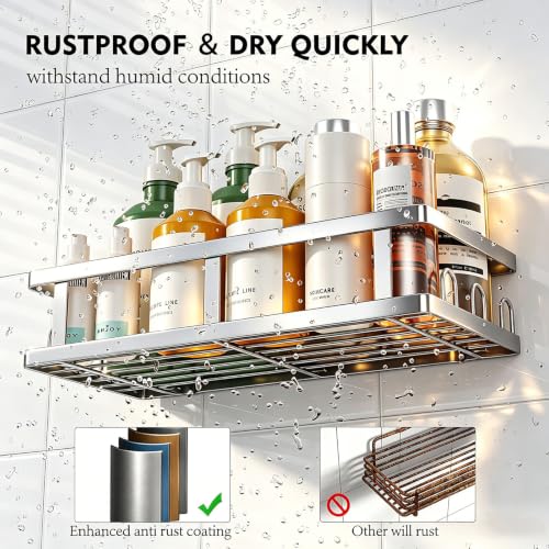 Youvip Silver Shower Caddy 6 Pack | No Drill, Large Capacity, 6 Adhesives, 24 Built-In Side Hooks - color: Silver-6pc