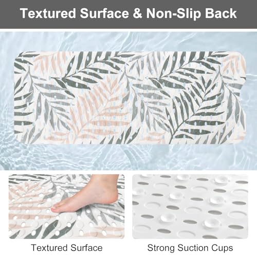 Large Shower Mat Non Slip, Yonala Premium Anti Slip Bath Mat for Tub, 40 x 16 Inch Extra Long Bathtub Mat with Suction Cups and Drain Holes, Easy Clean - color: Leaf