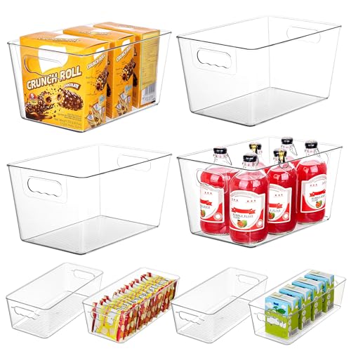 Vtopmart 8 Pack Clear Storage Bins Set for Pantry Organizer | 4 Large and 4 Small Plastic Pantry Storage Bins with Handle, Storage Containers for Pantry, Kitchen, Fridge, Cabinet - size: Set B