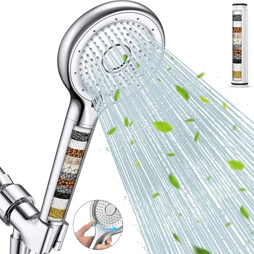 FEELSO Filtered Shower Head with Handheld, High Pressure Shower Filter Head | 15 Stage Water Softener Filters for Hard Water, Remove Chlorine & Harmful Substance, 6 Spray Mode, Hose & Bracket, 2 Filters - color: Chrome, style: 2 Filters