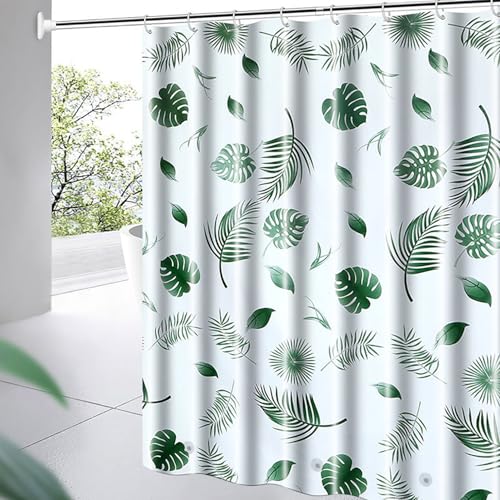 TIKABC Shower Curtain Liner, 4G PEVA Shower Liner, Plastic Waterproof Shower Curtains, with Grommet Holes and 3 Magnetic Weights(Green Leaf) - color: Green Leaf