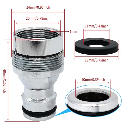 1pcs Brass Faucet Tap Quick Connector Adapter Kit,20mm Female Thread x 1mm Pitch Connector,Universal Faucet Adapter for Washing Machine And Pressure Washer(Silver) - size: 20mm Female Thread x 1mm