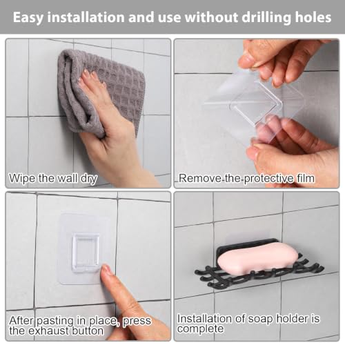 2 Pcs Shower Soap Holder for Wall, Adhesive Wall Mounted Soap Dish | Bar Soap Holder for Shower for Shower with Grid Design for Bathroom, Kitchen (Black)