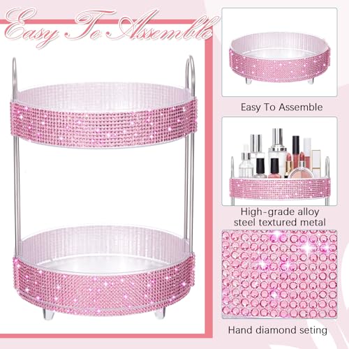 360 Rotating Rhinestone Perfume Organizer,2 Tiers,Resin Diamond,Pink - color: Pink, size: 2 Tiers, style: Resin Diamond
