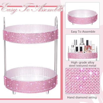 360 Rotating Rhinestone Perfume Organizer,2 Tiers,Resin Diamond,Pink - color: Pink, size: 2 Tiers, style: Resin Diamond