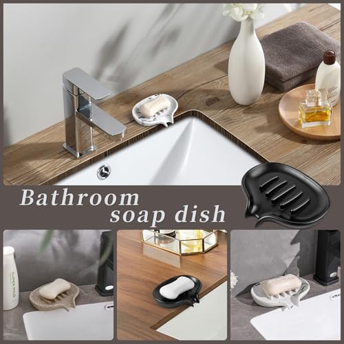 Self Draining Soap Dish for Shower & Bathroom Sink with Drain | Large Marble Resin Non Slip Soap Tray for Bar Soap, Kitchen Counter, Bathtub & Sink - color: 2 Pcak&b-linen