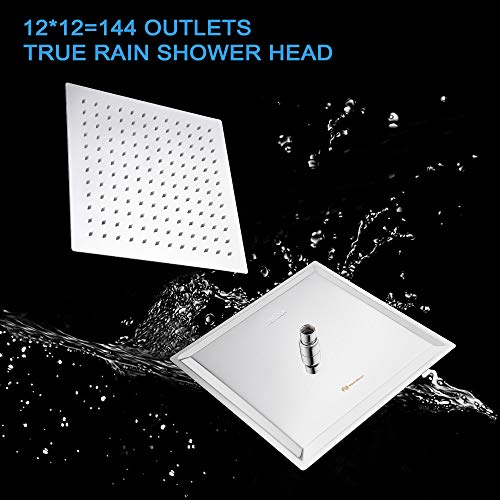 NearMoon Rain Shower Head, High Flow Stainless Steel Square Rainfall Shower, Waterfall Bath Shower Body Covering, Ceiling or Wall Mount (12 Inch, Chrome Finish) - color: Chrome Finish, size: 12 Inch Square