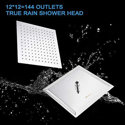NearMoon Rain Shower Head, High Flow Stainless Steel Square Rainfall Shower, Waterfall Bath Shower Body Covering, Ceiling or Wall Mount (12 Inch, Chrome Finish) - color: Chrome Finish, size: 12 Inch Square