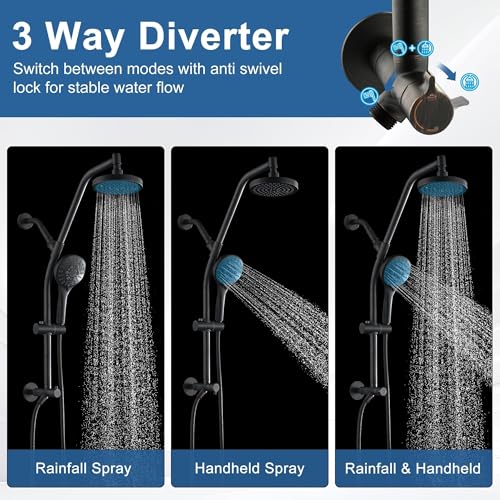 BRIGHT SHOWERS Rain Shower Head with Handheld Combo, Dual Shower System with Slide Bar, Adjustable Height, Brass Slide Bar & Diverter, 60 Inch Stainless Steel Hose, Oil Rubbed Bronze - color: Oil Rubbed Bronze