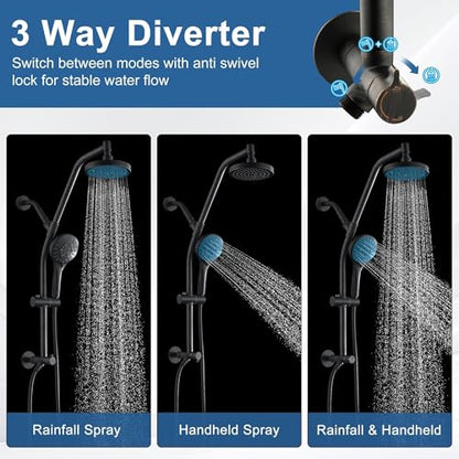 BRIGHT SHOWERS Rain Shower Head with Handheld Combo, Dual Shower System with Slide Bar, Adjustable Height, Brass Slide Bar & Diverter, 60 Inch Stainless Steel Hose, Oil Rubbed Bronze - color: Oil Rubbed Bronze