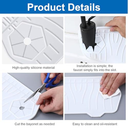 Silicone Sink Splash Guard, Multifunction Faucet Splash Guard, White Kitchen Faucet Mat for Kitchen and Bathroom Sink
