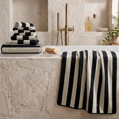 Jacquotha Black Striped Towels Set for Bathroom, 8 Piece Cotton Towels | Soft Quick Dry Towel Set with 2 Bath, 2 Hand, 4 Washcloths, Bathroom Decor & Versatile