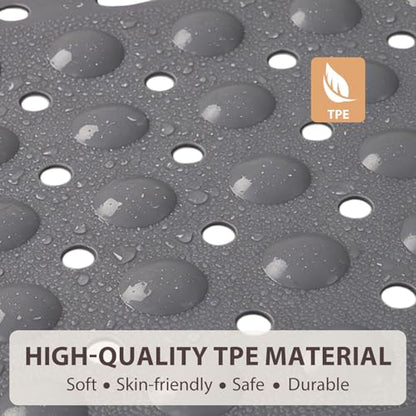 ZOESOE Square Shower Mat Non Slip: 27 x 27 Inches Large Shower Mats for Inside Shower, Soft TPE Shower Floor Mat with Suction Cups and Drain Holes, Machine Washable - color: Grey