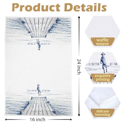 Funny Pitbull Gifts - Summer Lake House Kitchen Decor Set | Pitbull Dog Gifts Waffle Dish Towels, Lake Gifts Hand Towels, Summer Pit Bull Gift Tea Towel, 16×24 Inches Set of 2 - color: Pitbull