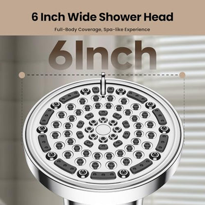 JOMOO 6 inch Rain Shower Head with Filter, High Pressure 5-Spray Mode Fixed Showerhead with Replaceable Filter Cartridge for Hard Water Remove Chlorine, Water Saving Bathroom Rainfall Shower Head