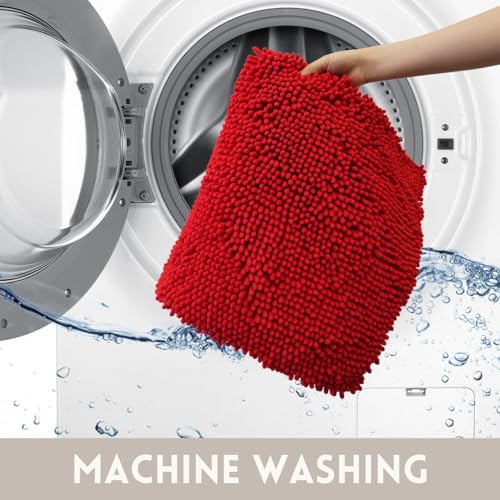 Bathroom Rugs Chenille, Extra Thick and Absorbent, Non-Slip, Machine Washable, Dry Quckily, Soft Cozy Plush, Used Under Shower Bathtub and Sink, Bath mat Sets Red - color: Red, size: 20 x 32 inch + 20 x 20 inch (U-Shape)