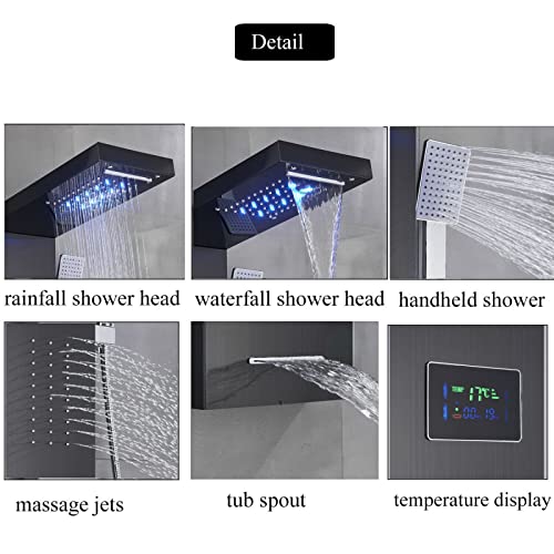 LED Light Shower Panel Tower Rainfall Waterfall Shower Head with Massager Jets Body System Jet Black B (Color : Black B) - color: Black B