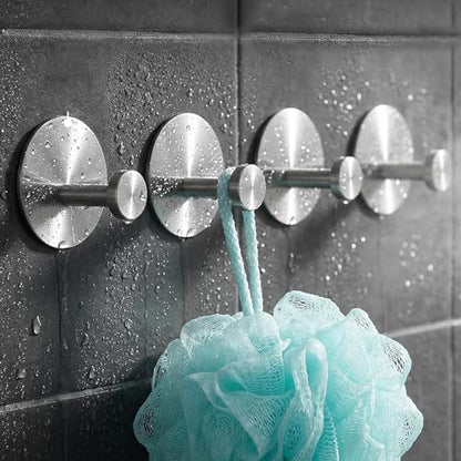 Towel Hooks for Bathroom (4 Pack) Adhesive Towel Hook Shower Hooks for Inside Shower - Sticky Bathroom Wall Hooks for Hanging Towels, Robe, Loofah, Bath Sponge (Style 2 - Silver) - color: Style 2 - Silver