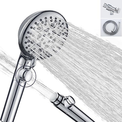 Handheld Shower Head with 79inch Extra Long Hose,ON OFF Switch. | 8 Spray Settings High Pressure Detachable Showerhead,Built-in Power Sprayer to Clean Pets, Adjustable Angle Bracket,Silver