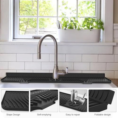 33 Inch sink splash guard Silicone Splash Guard Mat for Faucet, Narrow Edge Water Barrier for Kitchen Sink And Bathroom Washbasin (Black) (Black)