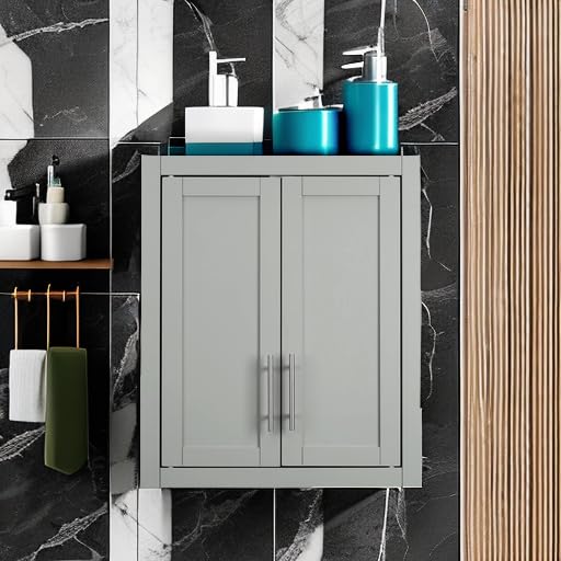 Crosley Furniture Savannah Wall Mounted Bathroom Storage Medicine Cabinet with Shelves, Gray - color: Grey, style: Wall Cabinet