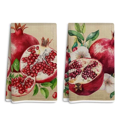 Pomegranate Kitchen Towels Set of 2, Summer Absorbent Decorative Waffle Weave Bath Towel Kitchen Dish Guest Towels, Gift for Friend Coworker Sister Christmas Birthday Friendship Housewarming Gifts - color: Multicolor 350