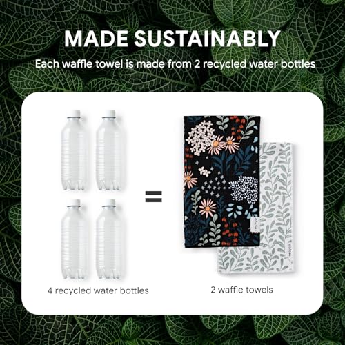 RECYCO Waffle Kitchen Towel Set of 2 - Quick Dry Microfiber Sustainable Dish Towels - Ultra Absorbent Reusable Cleaning Tea Towels - Lightweight Hand Towels,16”x 28”, Enchanted Bloom - color: Enchanted Bloom