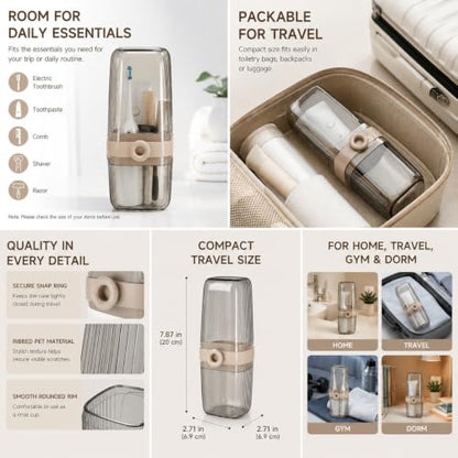 Toothbrush Travel Case with Rinse Cup, 1 Pack | 7.87 - color: Coffee