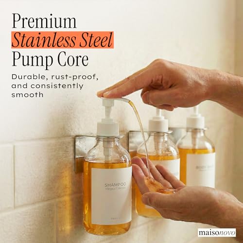 MaisoNovo Shampoo and Conditioner Dispenser|Refillable Clear Set of 3 | No Drill Wall Mount - Shower Soap Dispenser · Holds Body Wash or Hand Soap · Wall Soap Dispenser - For shower and bathroom - color: Clear Set of 3
