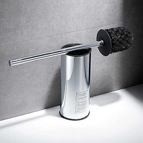 Freestanding Toilet Brush Holder for bathrooms 304 Stainless Steel Toilet Brush Stand Round Storage and Organization Rust Resistant 18-inch high Polished Chrome Finished - color: 18-inch Round High Polished Chrome