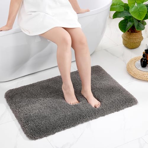 Disolla Bathroom Rug 24x36 - Non-Slip Plush Thick Bath Mat, Highly Absorbent & Ultra Soft Fluffy Floor Mat, Machine Washable for Shower and Tub, Dark Grey - color: Dark Grey, size: 2' x 3' (24''x36'' Bathroom Rug)