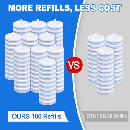 100 Pack Toilet Brush Refills, Disposable Toilet Cleaning Pads | Textured Toilet Scrubber Replacement Heads for Bathroom Cleaning, Designed for Everyday Household Use - size: 1 Count (Pack of 100)