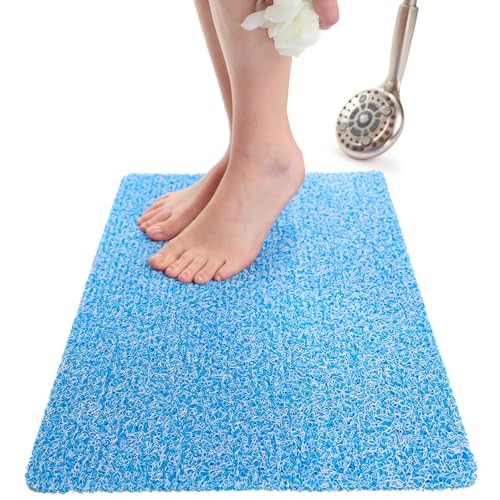 ENKOSI Loofah Non-Slip Shower and Bath Mat - Soft Cushioned Comfort - No Suction Cups for Smooth or Textured Tubs - Fast Draining - Safety for Bathroom, Family, Kids, and Elderly (24x16 Aqua Blue) - color: Aqua Blue, size: 24" x 16" (Rectangular)
