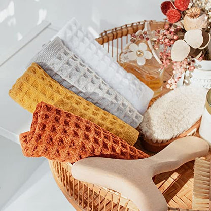 Waffle Washcloths Set, 100% Turkish Cotton (Terra) - color: Terra, size: Washcloths Set (4 Pieces)
