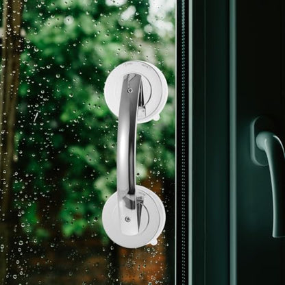 Suction Shower Door Handle Silver Shower Grab Bar for Glass Doors Portable Bathroom Safety Support for Elderly Easy Install on Smooth Surfaces 7.71 X 2.55 X 1.96 in