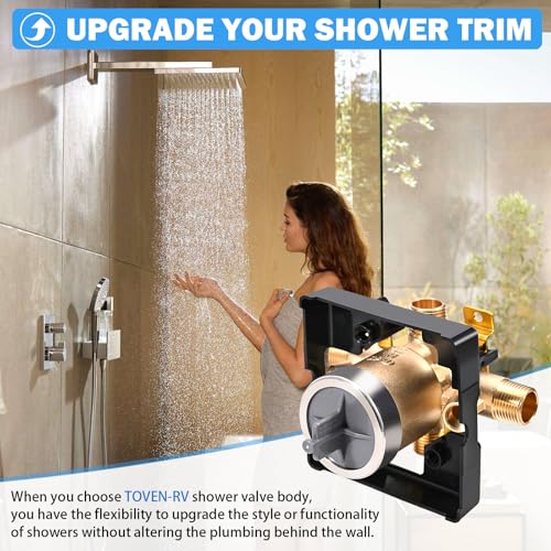 TOVEN-RV R10000-UNWS Tub Shower Valve Body with Stops for Delta Trim Kits | Compatible With Delta MultiChoice 13/14, 17 And 17T Trim Kits; 4-Port Brass Valve Body; 1/2-Inch NPT/CWT; Valve Only - style: R10000-UNWS