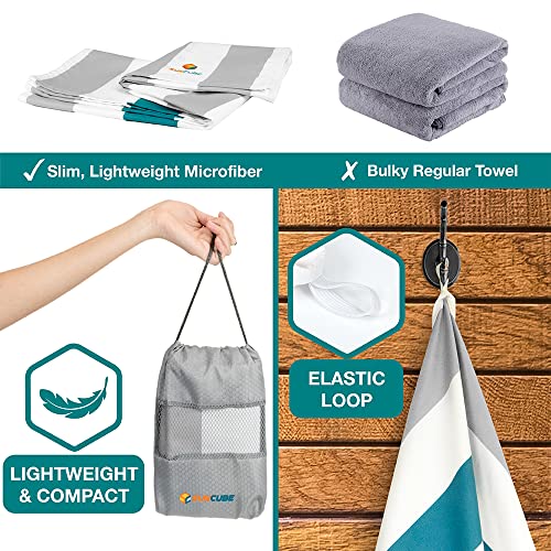 SUN CUBE Microfiber Beach Towel Quick Dry with Carry Bag, Gray 60x30 Inch | Quick Dry and Free Microfiber Towel, Lightweight Packable Swim Towel for Beach, Pool, Camping, Cruise, Travel - color: Light Grey, size: 60.00" x 30.00"