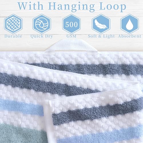 VOOVA & MOVAS Waffle 3PC Towel Set, Cotton, Blue Gray White | Large Bath 30x56 In, Hand 16x27 In, Wash Cloths 13x13 In, Quick Dry, Thick, 540GSM, With Hanging Loops - color: Blue-gray and White, size: 3 PC Bathroom Towel Set