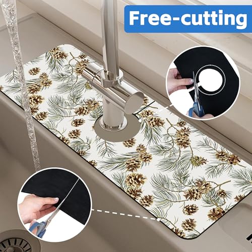Abstract Pine Cones Sink Faucet Absorbing Mat Splash Guard Behind Faucet Sink Mat Absorbent Fast Drying Faucet Draining Mat for Bathroom Kitchen 5.5"×15" - size: 5.5"x15"