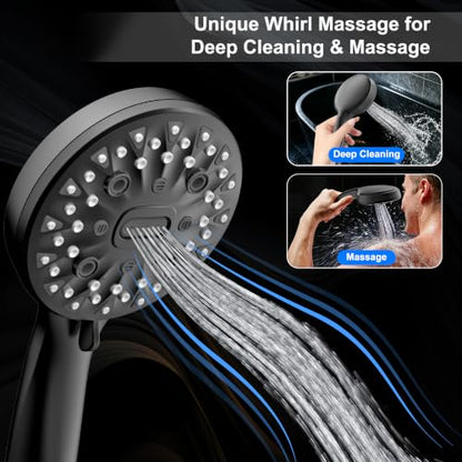 Dual Rainfall Shower Head With Handheld Showerhead, High Pressure Shower Head With Handheld Spray Combo, 8-Mode Showerhead with Adjustable Extension Arm, 71" Hose & Suction Cup Holder, Matte Black - color: Matte Black